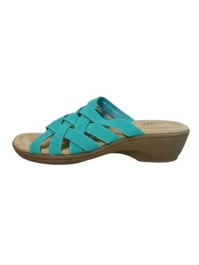 East 5th Sandals Women's 6.5 Green Blue Strappy Colorful Slip-on Slide Shoes